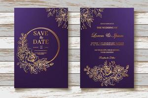 dessin à la main carte d'invitation de mariage avec décoration florale dorée vecteur