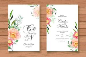 beau jeu de cartes d'invitation de mariage floral aquarelle vecteur