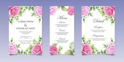 beau jeu de cartes d'invitation de mariage floral aquarelle vecteur