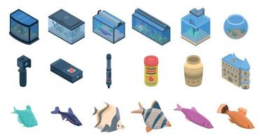 jeu d'icônes d'aquarium, style isométrique vecteur