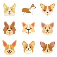 icônes de chiens corgi set vecteur plat isolé