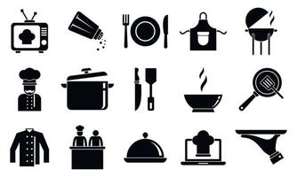 jeu d'icônes d'émission de cuisine, style simple vecteur