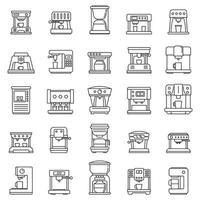 ensemble d'icônes de machine à café automatique, style de contour vecteur