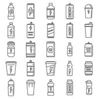 stimuler l'ensemble d'icônes de boisson énergétique, style de contour vecteur