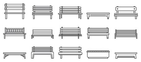 jeu d'icônes de banc de rue, style de contour vecteur