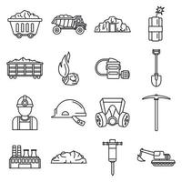 ensemble d'icônes d'usine de l'industrie du charbon, style de contour vecteur