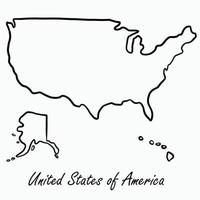 doodle dessin à main levée de la carte des états-unis. vecteur