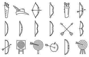 jeu d'icônes de tir à l'arc de précision, style de contour vecteur