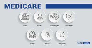 concept d'assurance-maladie de bannière. clinique, médecin, soins de santé, assurance, coûts, médecine et concept d'illustration vectorielle d'urgence. ep 10. vecteur
