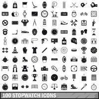 Ensemble de 100 icônes de chronomètre, style simple vecteur