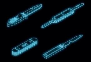 canif, icônes, ensemble, vecteur, néon vecteur