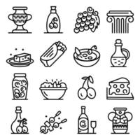 jeu d'icônes de cuisine grecque, style de contour vecteur