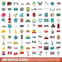 Ensemble de 100 icônes du monde, style plat vecteur