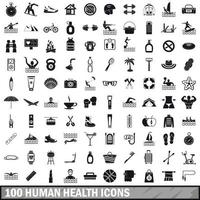 Ensemble de 100 icônes de santé humaine, style simple vecteur