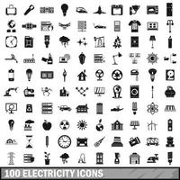 Ensemble de 100 icônes d'électricité, style simple vecteur