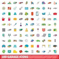 Ensemble de 100 icônes de garage, style dessin animé vecteur