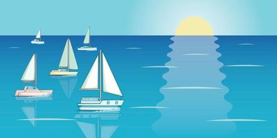 yachts, régate, bannière, horizontal, dessin animé, style