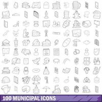 Ensemble de 100 icônes municipales, style de contour