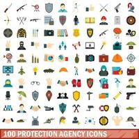 Ensemble de 100 icônes d'agence de protection, style plat vecteur