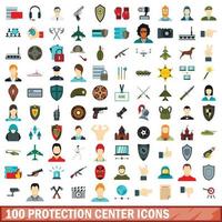 Ensemble de 100 icônes de centre de protection, style plat vecteur