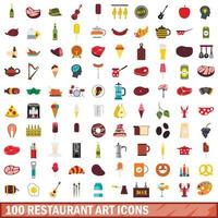 100 icônes d'art de restaurant, style plat vecteur