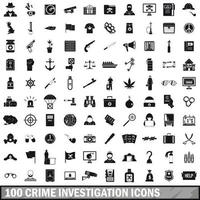 Ensemble de 100 icônes d'enquête criminelle, style simple
