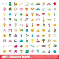 Ensemble de 100 icônes d'harmonie, style cartoon vecteur