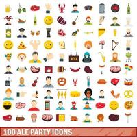 100 icônes de fête de bière, style plat vecteur