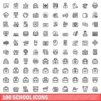 Ensemble de 100 icônes d'école, style de contour vecteur