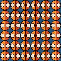 modèle sans couture de vecteur dans le style rétro des années 70 et 80 avec cercle de couleur orange sur fond bleu. ornement géométrique vintage pour textile et papier peint. illustration colorée à la mode.