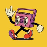 illustration vintage de mascotte de cassette rétro vecteur