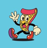 illustration vintage de mascotte de pizza rétro vecteur