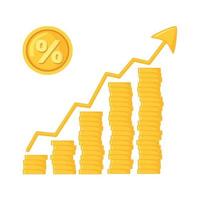 croissance des revenus augmentant l'icône graphique dans un style plat isolé sur fond blanc. concept de dépôt en espèces d'intérêts. illustration vectorielle. vecteur