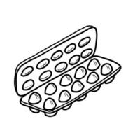 paquet de carton de douzaine d'œufs de poulet dans le style doodle. icône vectorielle, dessinée à la main. conception d'illustrations créatives. vecteur