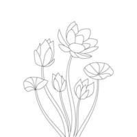 fleur de nénuphar coloriage dessin à la main avec dessin au trait détaillé vecteur