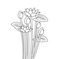 fleur de lotus sacré avec des feuilles illustration d'art en ligne de coloriage pour les enfants vecteur