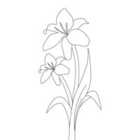 illustration de dessin au trait fleur de saison sur fond noir et blanc isolé vecteur