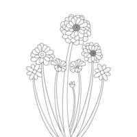 Page de coloriage de doodle isolé de fleur épanouie de belle conception de contour vecteur