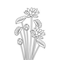 pétale fleuri de fleur de lotus avec des feuilles dessin au trait illustration de coloriage vecteur