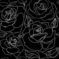 motif de roses de fleurs sans couture sur fond noir. arrière-plan transparent en tissu vectoriel avec contour de roses. beau fond d'écran. motif floral sans couture vintage. imprimé botanique élégant.