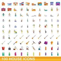 Ensemble de 100 icônes de maison, style dessin animé vecteur