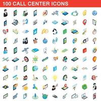Ensemble de 100 icônes de centre d'appels, style 3d isométrique vecteur