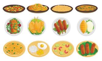 jeu d'icônes de cuisine thaïlandaise, style cartoon vecteur