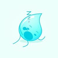 dessin animé mignon de l'eau avec l'expression du sommeil et la bouche ouverte. adapté à l'émoticône, au logo, à la mascotte et à l'icône. Bleu et blanc vecteur