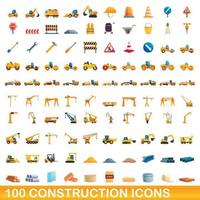 Ensemble de 100 icônes de construction, style dessin animé vecteur