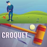 jeu de bannière de croquet, style cartoon vecteur