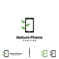 illustration moderne de conception de logo de téléphone nature, téléphone avec concept de logo de feuille vecteur