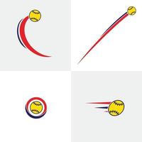 ensemble de modèle d'icône de logo de softball, ensemble de concept de logo de baseball à la mouche vecteur