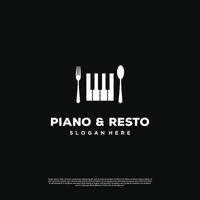 piano resto logo design vintage, piano avec logo cuillère et fourchette vecteur