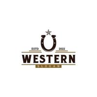 conception de logo western vintage, fer à cheval avec emblème logo étoile vecteur